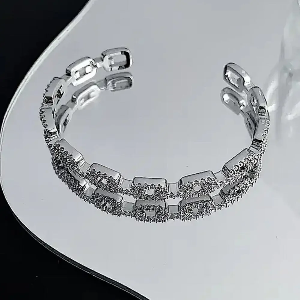 Silver Crystal Bangle Cuff Rhinestone Bracelet